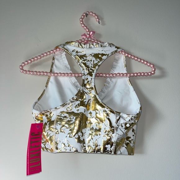 Lilly Pulitzer Lindsay Sports Bra UPF 50+ Gold Shoreline Foil Size XS - Picture 5 of 7